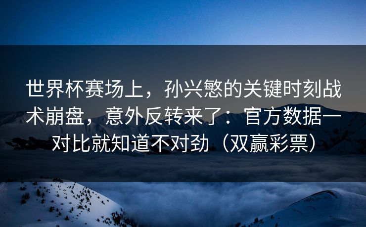 世界杯赛场上,孙兴慜的关键时刻战术崩盘,意外反转来了:官方数据一对比就知道不对劲(双赢彩票) 世界杯赛场上,孙兴慜的关键时刻战术崩盘,意外反转来了:官方数据一对比就知道不对劲(双赢彩票)