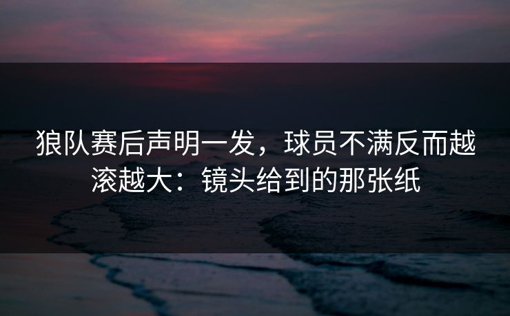 狼队赛后声明一发，球员不满反而越滚越大：镜头给到的那张纸